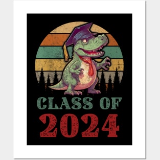 T Rex Dinosaur Class of 2024 First Day Of School Graduation Posters and Art